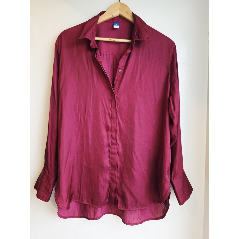 Old Navy Women's Blouse Top Button Down Long Sleeve Size M Red Wine